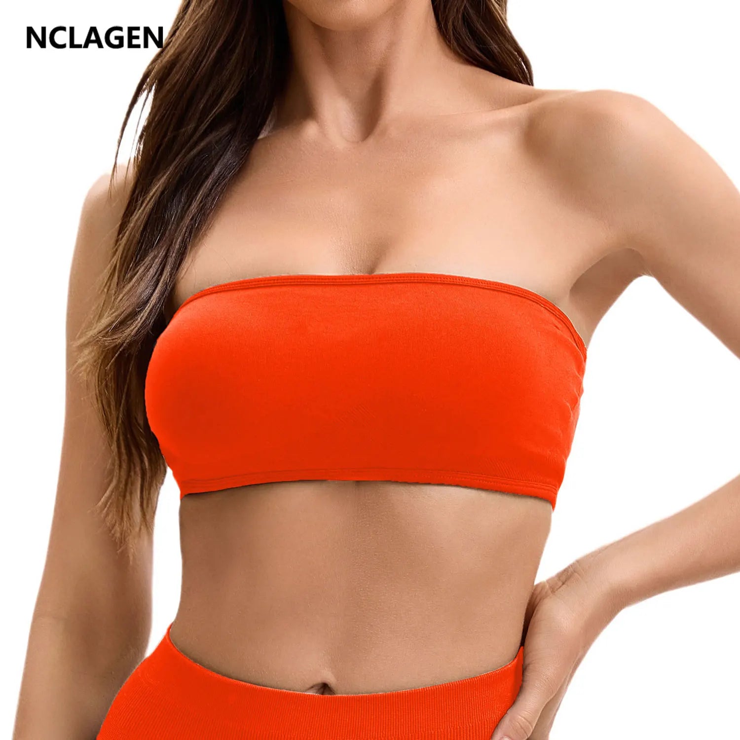 NCLAGEN Backless Bandeau Sports Bra Gym Women Crop Tube Top Seamless Yoga Top Sexy Workout Sportswear Push-up Fitness Underwear